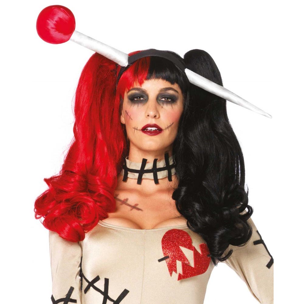 Leg Avenue - Harlequin Perruque - Noir/Rouge